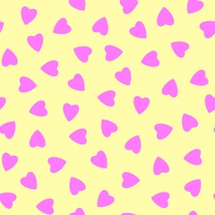 Simple hearts seamless pattern,endless chaotic texture made of tiny heart silhouettes.Valentines,mothers day background.Great for Easter,wedding,scrapbook,gift wrapping paper,textiles.Lilac on ivory