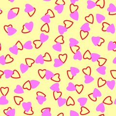 Simple hearts seamless pattern,endless chaotic texture made of tiny heart silhouettes.Valentines,mothers day background.Great for Easter,wedding,scrapbook,gift wrapping paper,textiles.Lilac,red,ivory