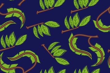 Seamless pattern of beautiful tropical leaves with a beautiful blend of color, long green leaves and small fronds. suitable for background, fashion, etc.