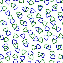 Simple hearts seamless pattern,endless chaotic texture made of tiny heart silhouettes.Valentines,mothers day background.Great for Easter,wedding,scrapbook,gift wrapping paper,textiles.Blue,green,white