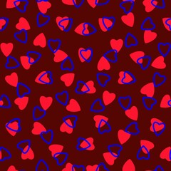 Simple heart seamless pattern,endless chaotic texture made of tiny heart silhouettes.Valentines,mothers day background.Great for Easter,wedding,scrapbook,gift wrapping paper,textiles.Red,blue,burgundy