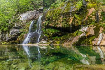 Fototapeta na wymiar Slap Virje waterfall near Bovec village, Slovenia