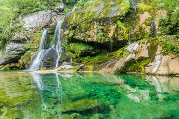 Fototapeta na wymiar Slap Virje waterfall near Bovec village, Slovenia