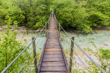 Hanging bridge over Koritnica river near Bovec village, Slovenia