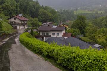 Fototapeta na wymiar Houses of Tolmin town, Slovenia