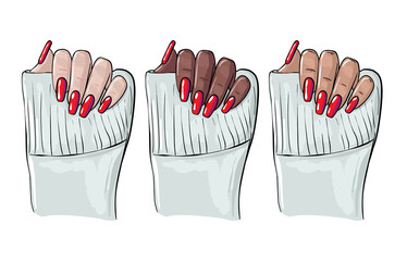 Nails manicure illustration , manicure woman black hand, cosmetology clipart, vector. Beauty salon fashion , shellac nail polish, acrylic nails gel - obrazy, fototapety, plakaty
