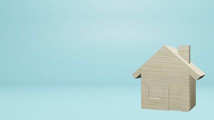 The small home wooden on blue background for property content 3d rendering