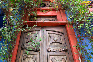 Mexico, Monterrey, colorful historic buildings in the center of the old city, Barrio Antiguo, a famous tourist attraction.