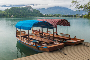 Wooden boats and Bled lake, Slovenia
