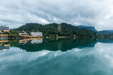 Fototapeta na wymiar Evening view of Bled lake, Slovenia