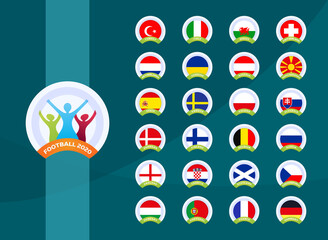 European football 2020 tournament flag set. Vector country flag set for soccer championship.