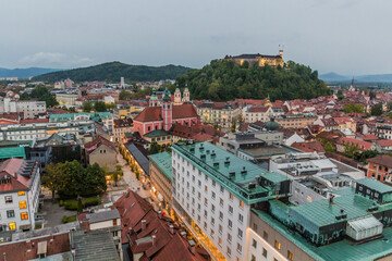 Fototapeta na wymiar Evening aerial view of Ljubljana, Slovenia