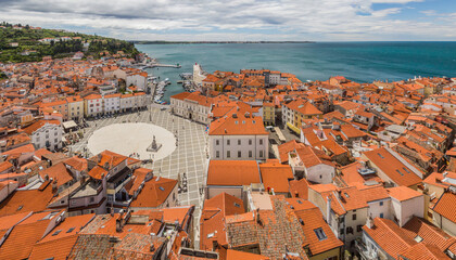 Obraz premium Aerial view of Piran town, Slovenia