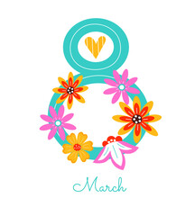 8 March International Women's Day greeting card, poster, banner. Vector flat illustration