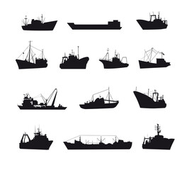 Set of fishing sea boats icons - obrazy, fototapety, plakaty