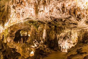 POSTOJNA, SLOVENIA - MAY 17, 2019: Rock formations of Postojna cave, Slovenia