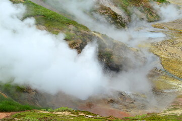 Fumarole fields in the Valley of Geysers near Petropavlovsk-Kamchatsky in Kamchatka, Russia