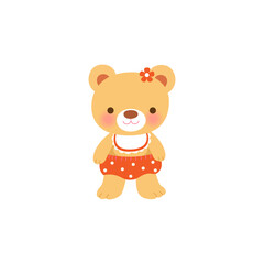 Cute baby bear girl on white background.