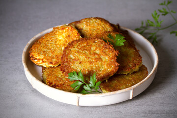Potato Cakes. Vegetable fritters, latkes, hash browns. Vegetable pancakes