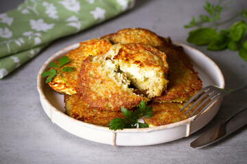 Potato Cakes. Vegetable fritters, latkes, hash browns. Vegetable pancakes