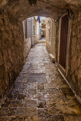 Fototapeta na wymiar Alley in the old town in Budva, Montenegro