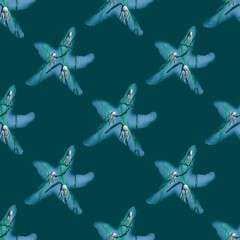 Obraz na płótnie Canvas Seamless animalistic pattern with starfish and jellyfish on a blue background 