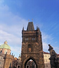 Fototapeta premium Famous tower on the Charles Bridge in the Czech Republic 