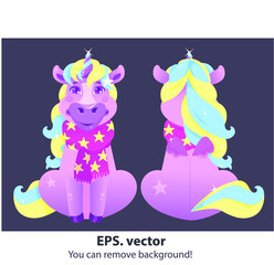 Unicorn front and back view, childrens illustration