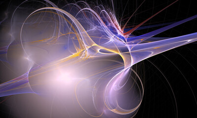 Fractals, abstract multicolored rays on a black background