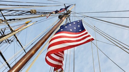 american flag on a ship