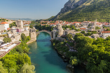 Fototapeta na wymiar Stari most (Old Bridge) over Neretva river in Mostar. Bosnia and Herzegovina