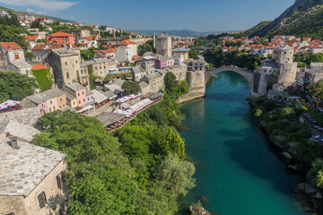 Fototapeta na wymiar Stari most (Old Bridge) over Neretva river in Mostar. Bosnia and Herzegovina