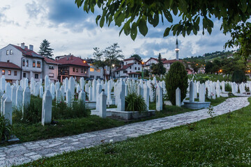 Evening view of Kovaci cemetery in Sarajevo. Bosnia and Herzegovina