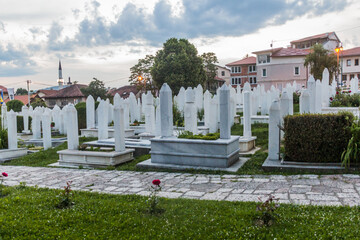 Evening view of Kovaci cemetery in Sarajevo. Bosnia and Herzegovina