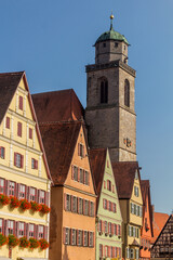 Fototapeta na wymiar Medieval houses and St Georg church tower in Dinkelsbuhl, Bavaria state, Germany