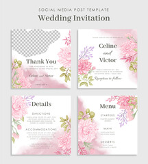Beautiful floral wedding social media post template