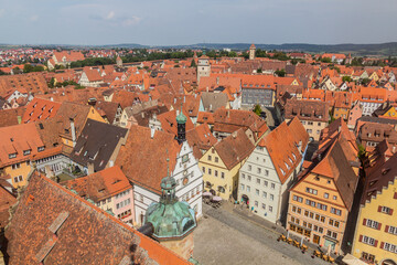 Obraz premium Aerial view of the old town of Rothenburg ob der Tauber, Bavaria state, Germany