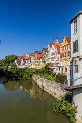 Fototapeta na wymiar Houses reflecting in Neckar river in Tubingen, Germany