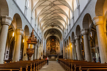 KONSTANZ, GERMANY - SEPTMBER 3, 2019: Interior of Minster of Konstanz (Constance), Germany