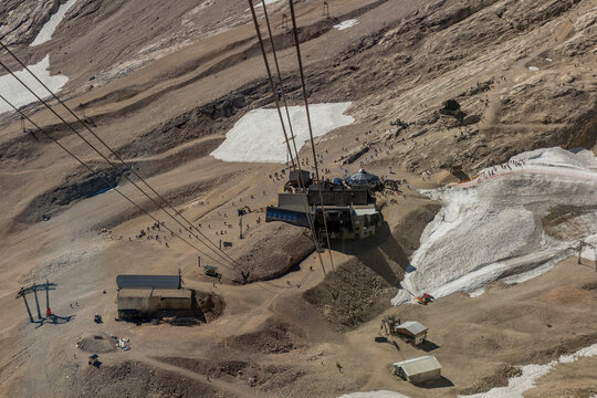 ZUGSPITZE, GERMANY - SEPTEMBER 4, 2019: Zugspitzplatt station of Zugspitze Glacier Cable Car (Gletscherbahn)