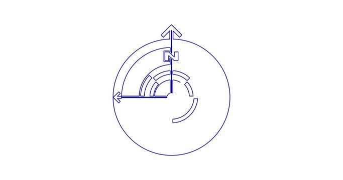 Blue outline of orientation cardinal directions. Cardinal points video for compass, map and travel. Blue and white. Continuous single line drawing is latest trend. Graphic video. Motion animation