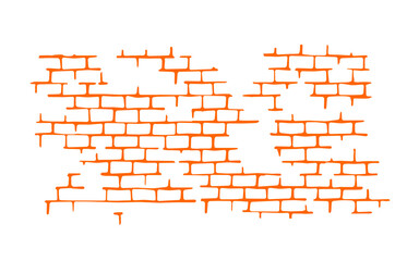 Texture brick wall isolated on white background. Orange seam pattern. Flat mockup for design decor. Vector illustration.