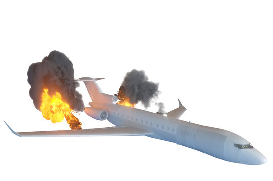 falling burning airplane render 3d
