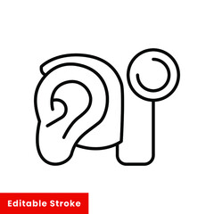 Cybernetics, cochlear implant vector illustration. Simple line style for web and app. Hearing therapy concept. Editable stroke EPS 10