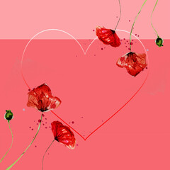 Romantic floral background, Happy Valentine's Day - obrazy, fototapety, plakaty