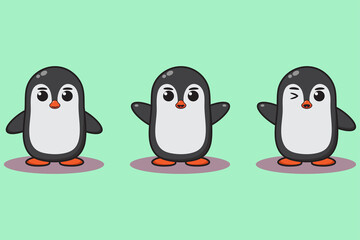 Fototapeta premium Vector illustration of cute baby penguin cartoon. Cute Penguin expression character design bundle. Good for icon, logo, label, sticker, clipart.