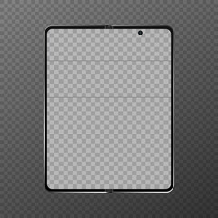 Fold phone on a transparent background. phone tablet. tablet on transparent background. blank screen. the screen is large with a camera. flexible phone.