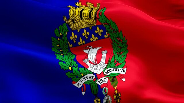 Paris flag Motion Loop video waving in wind. Realistic Paris Flag background. Paris Flag Looping Closeup 1080p Full HD 1920X1080 footage. Paris country flags footage video for film,news
