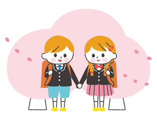 入学　小学生　イラスト　制服　白肌