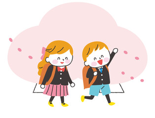 入学　小学生　イラスト　制服　白肌